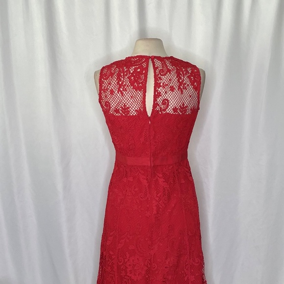 SELF-PORTRAIT Red Floral Lace High Neck Midi Dress Party Holidays Coquette 8 - Picture 11 of 16